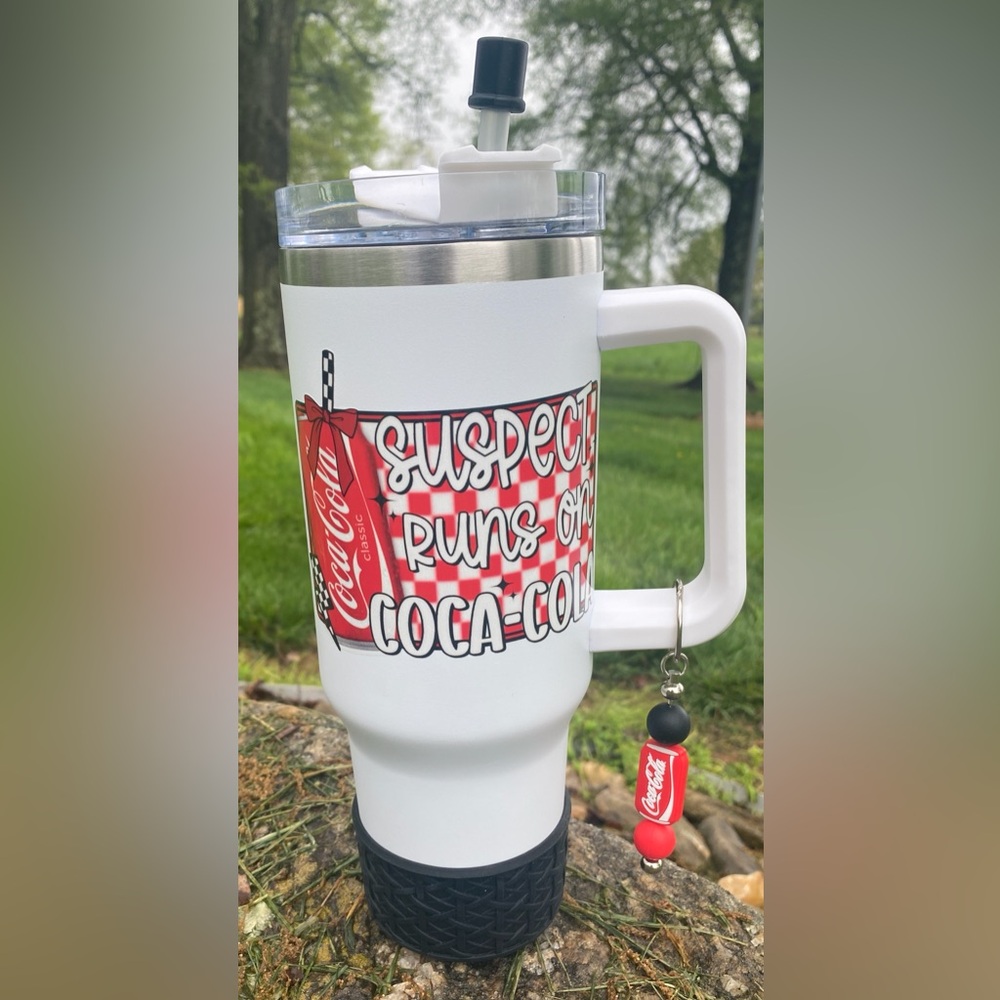 Coca-Cola White Travel Mug with Straw and Keychain